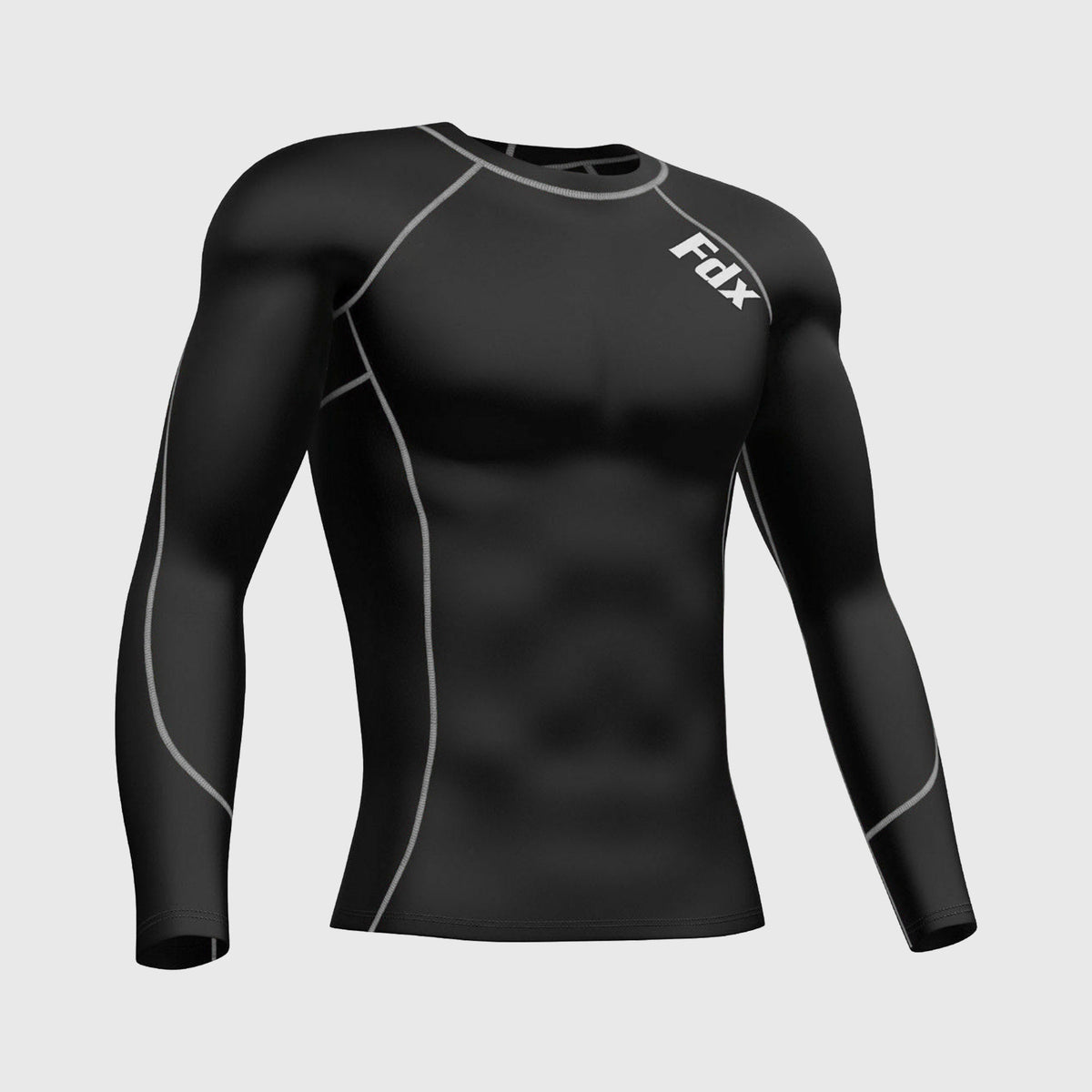 Fdx Mens Black & Grey Long Sleeve Compression Top Running Gym Workout Wear Rash Guard Stretchable Breathable - Blitz