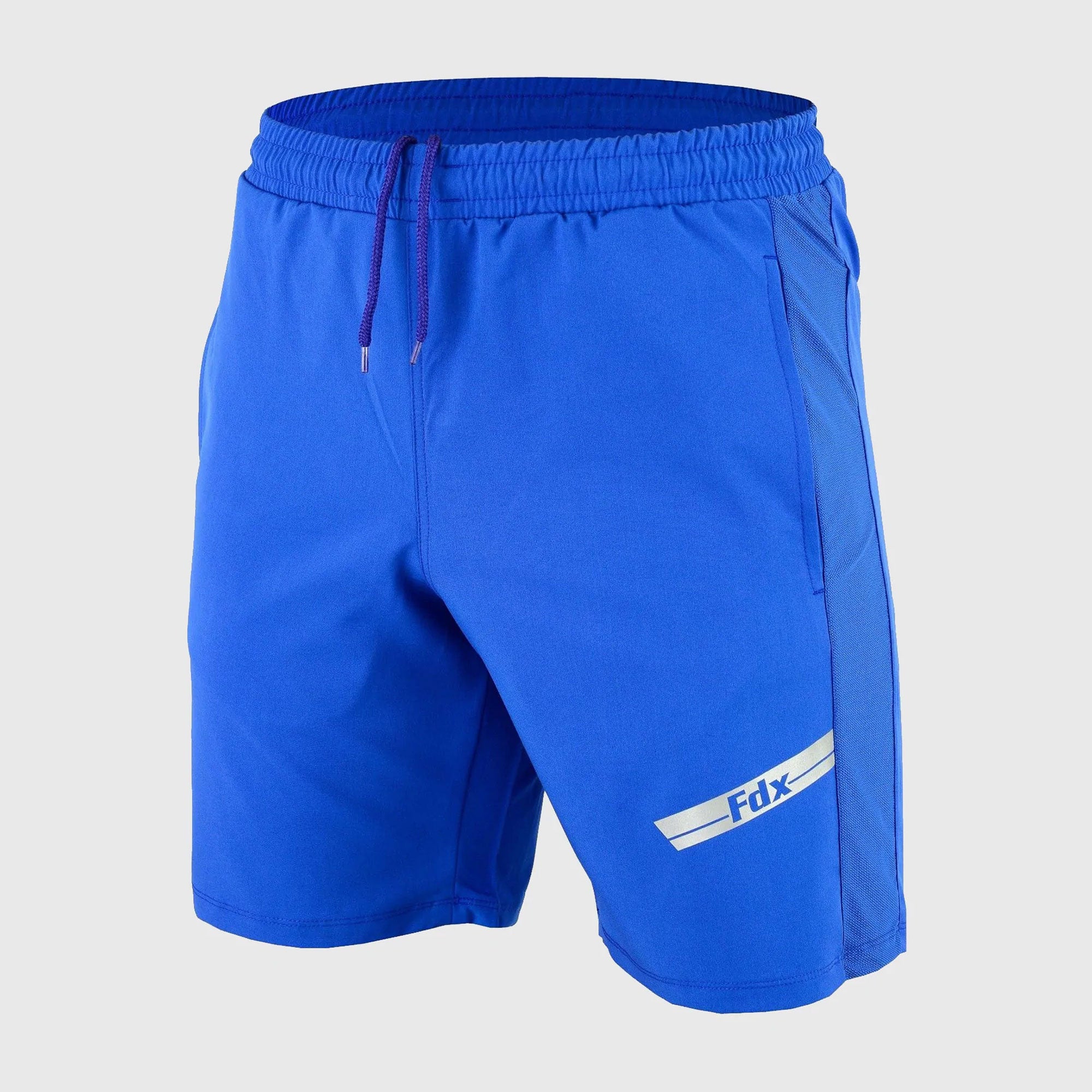 FDX Men's Blue Breathable Running Shorts Waist Belt Anti Odor Moisture Wicking & Perfect for Trekking, Tennis, squash & Gym Sports & Outdoor