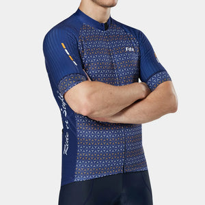 Fdx men’s blue short sleeves best cycling jersey breathable summer lightweight biking hi-viz Reflective details top, skin friendly full zip half sleeves mesh cycling shirt for indoor & outdoor riding with two back & 1 zip pockets