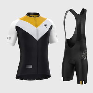 Fdx Men's Black & yellow Short Sleeve Cycling Jersey Summer Breathable Mesh Fabric, Bib Short Hi Viz Reflectors & Pockets Cycling Gear Australia