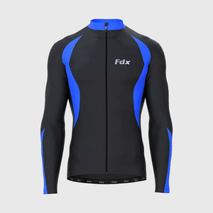 Fdx Men's Best Black & Blue Long Sleeve Cycling Jersey for Winter Roubaix Thermal Fleece Road Bike Wear Top Full Zipper, Pockets & Hi viz Reflectors - Viper