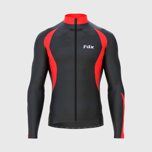 Fdx Men's Best Black & Red Long Sleeve Cycling Jersey for Winter Roubaix Thermal Fleece Road Bike Wear Top Full Zipper, Pockets & Hi viz Reflectors - Viper