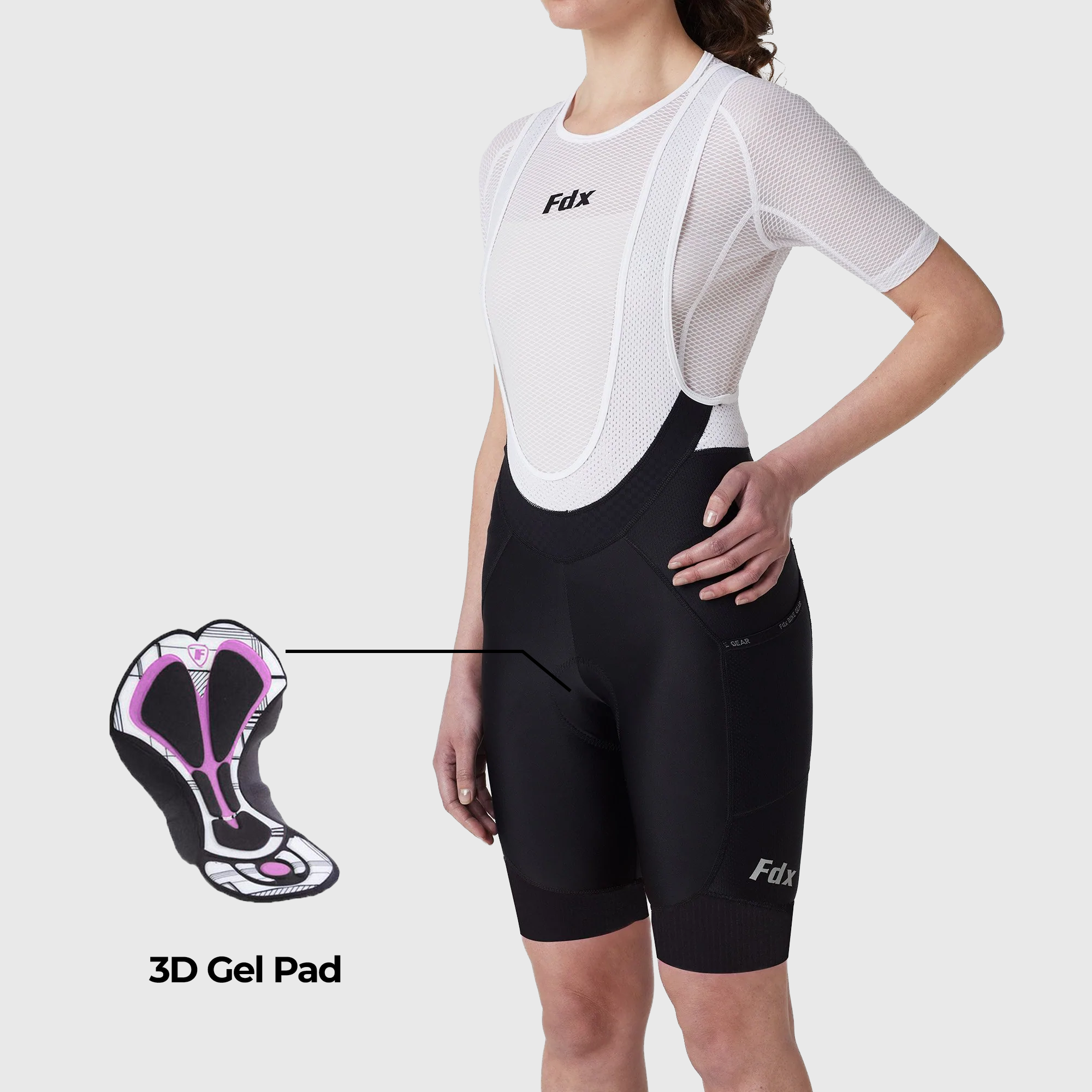Fdx Women's Black Gel Padded Cycling Bib Shorts For Summer Best Breathable Outdoor Road Bike Short Length Bib - Essential