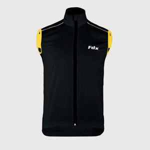 Fdx Best Cycling Gilet Sleeveless Vest for Men's Black & Yellow Winter Clothing Hi-Viz Reflectors, Lightweight, Windproof, Waterproof & Pockets - Dart